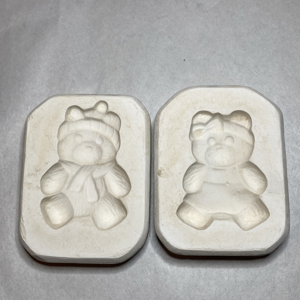Vintage Slip Cast Molds Christmas Bears Boy‎ Girl Pair M-124 M-125 Small